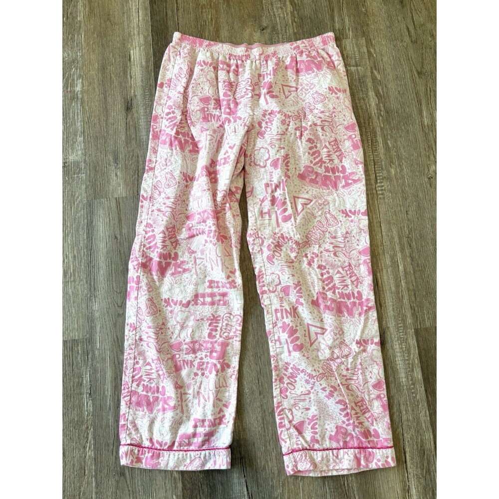 Vintage Victoria’s Secret Pink 2005 Y2K Pajama Pants Cotton Graffiti Logo Size L